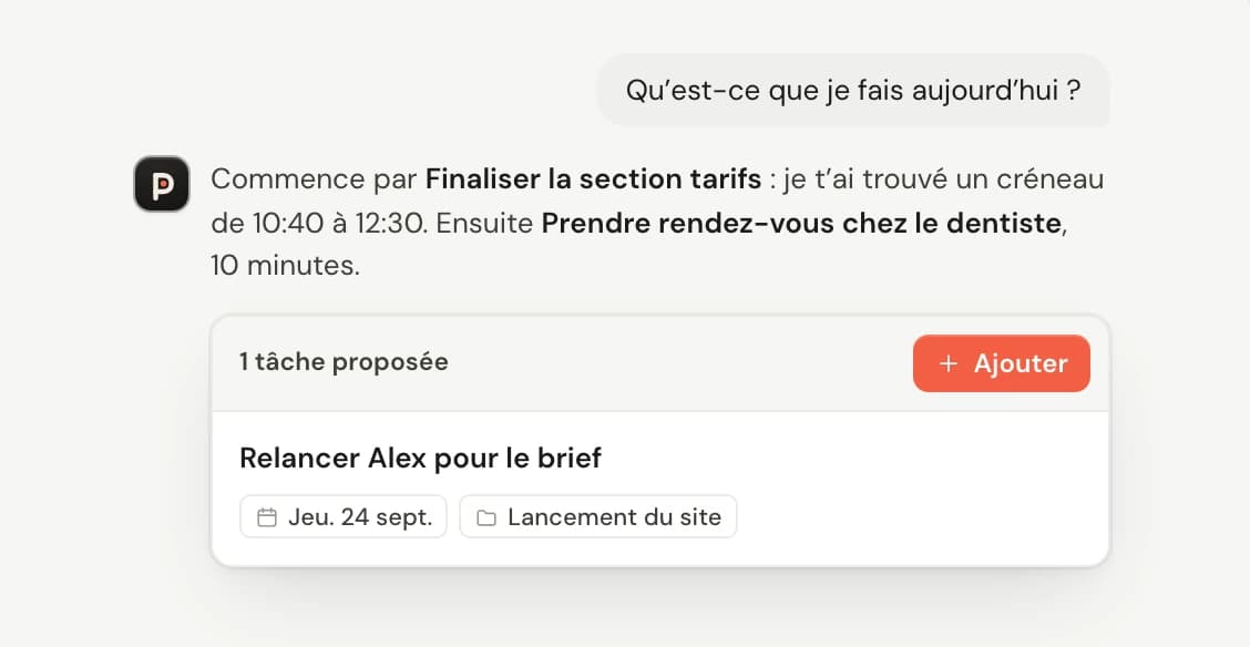 Prior Agent propose une tâche à ajouter