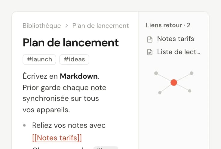 Une note Markdown avec ses liens retour
